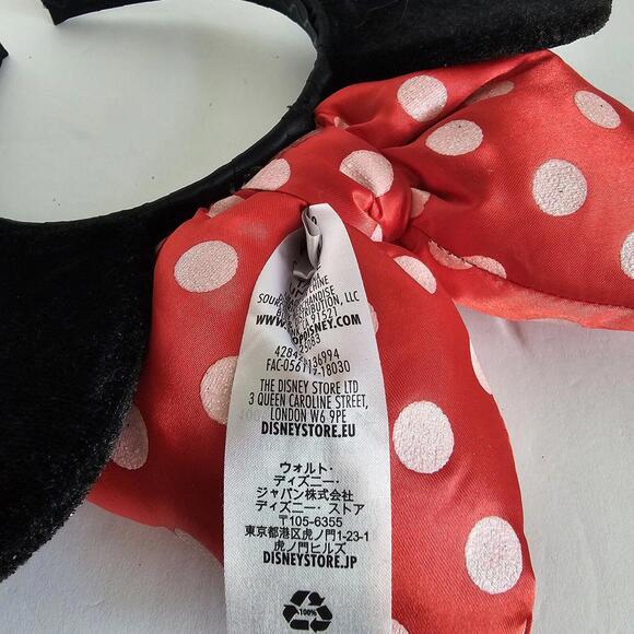 Disney Parks World Minnie Mouse Classic Red White Polka Dot Bow Ears Headband - Picture 3 of 4